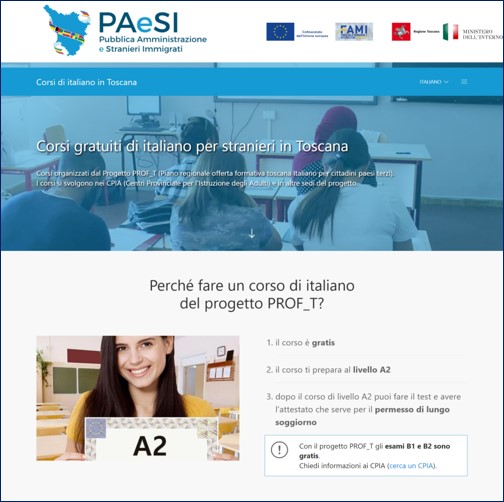 Homepage della Piattaforma ProfT Corsi di italiano in Toscana
